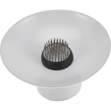 Base di montaggio in acciaio inox e vaso da fiori in porcellana bianco latte, supporto creativo per composizioni floreali, piccolo vaso a stelo alto per decorazioni zen e artistiche. (1/5)