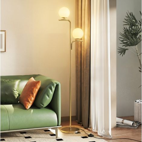 Lámpara de pie LED con 3 temperaturas de color, pantallas de globo de vidrio y pedal, dorada HAVRYA (1/5)