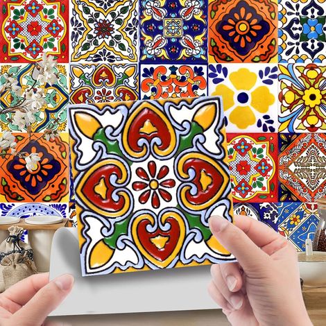 Autocollants pour carreaux mexicains, lot de 24 pièces, design marocain, décoration pour carrelage de salle de bain et cuisine, pour douche et escaliers de cuisine (1/5)