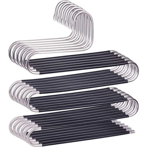Lot de 6 cintres antidérapants en forme de S en acier inoxydable pour pantalons, jeans, écharpes, pantalons - Noir (1/5)