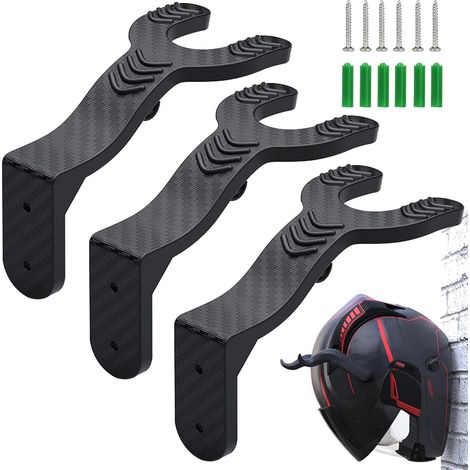 3 Pièces Support Casque Moto, Support Mural Casque Moto, Soutien Mural Polyvalent Soutien D'accessoires, avec Vis de Montage, pour Chapeaux, Clés, Manteau, Sac à Dos (Noir) (1/5)