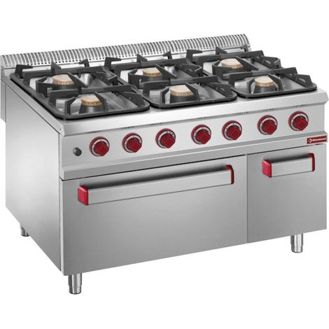 Fourneau 6 feux sur four gaz - GN 2/1- armoire - Diamond (1/3)