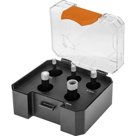 Set di 5 seghe a tazza diamantate (6, 8, 10, 12, 16 mm). (1/3)
