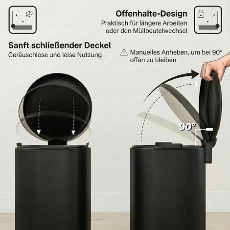 Poubelle de cuisine 20 L, métal résistant aux traces de doigts, couvercle à fermeture douce, pédale et seau amovible, noir (1/5)
