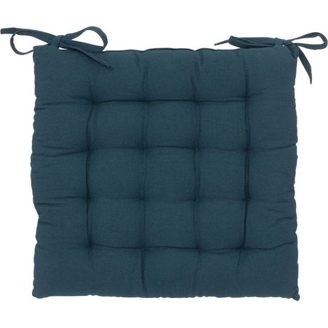 Assise de chaise matelassée coton 38 x 38 cm bleu (1/2)