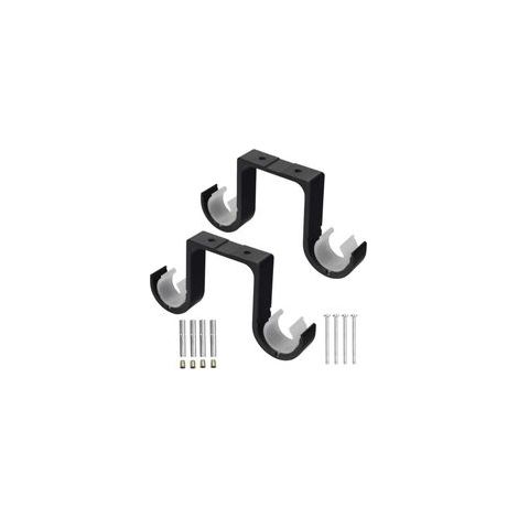 2 Pièces Support de Tringle à Rideau Double Mural et Plafond en Alliage d'Aluminium, pour Diamètre avec 4 Vis et Tuyaux d'expansion Crochets réglables pour Rideaux et Tringles à Vêtements (1/5)