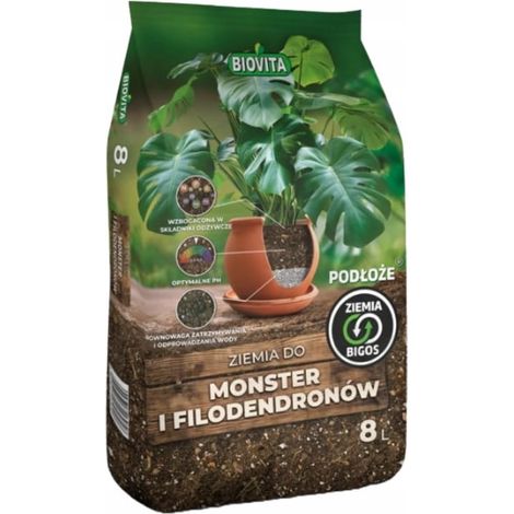 Terreau professionnel Bigos 8L – Spécial Monstera et Philodendrons – Structure poreuse pour aération optimale – Prêt à l'emploi