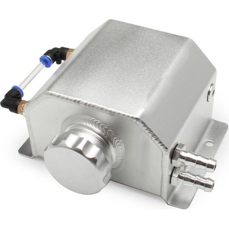 Réservoir d'expansion de liquide de refroidissement automobile en aluminium de 1 L, réservoir de récupération d'huile, réservoir de reniflard d'huile universel avec bouchon de vidange (1/5)