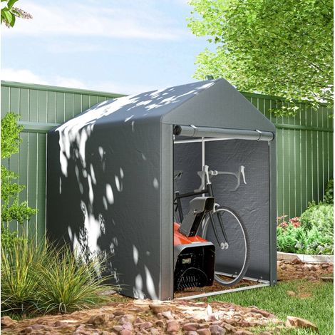 Abri de jardin imperméable en acier, tente de rangement pour vélos, moto et outils, protection UV, porte zippée, montage facile, gris foncé – CHICFURN (1/5)