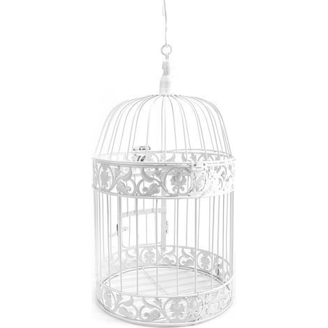 1 Cage à oiseaux décorative en fer blanc, crochet inclus, pour mariage et intérieur, 35 x 19 cm (1/5)