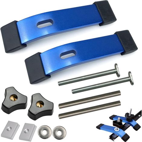 2 Pièces Ensemble Clip Fixation Rail Forme T, Outils Serrage pour Travail Bois Métal, Clamp Down Hold Action Rapide Alliage Aluminium, Jeu Pinces Maintien Track T pour Gabarit Table Menuiserie (Bleu) (1/5)