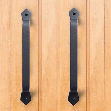 Lot de 2 poignées de porte en fonte lourde antique de 28,4 cm - Pour l'extérieur, le garage, l'armoire, l'intérieur - Noir (1/5)