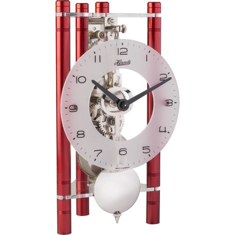 Horloge de Table Squelette avec piliers en Aluminium anodisé - Triangle 23025-360721 - Cadran Arabe en Verre Rouge - Mouvement nickelé - 19,5 x 11 x 9 cm (1/3)
