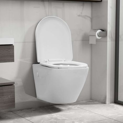 vidaXL Toilette suspendue au mur sans rebord Céramique Blanc (1/5)