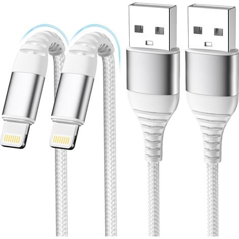 Câble iPhone Chargeur iPhone, Charger Cable 1M+2M [MFi Certified] Lightning USB Cable Fast Charging, Nylon Braided Tressé Ultra Résistant pour iPhone 14 13 12 11 Pro Max Mini XR XS X 8 7 6 5 SE, iPad (1/5)