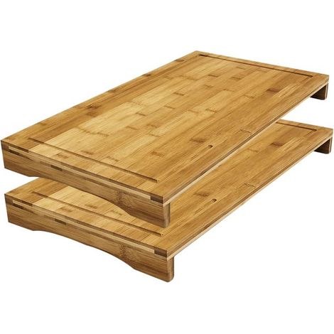 Planche à découper / Couvre-plaque - JUANIO - Lot de 2 - Bambou - 54 x 28 x 4.5 cm - Naturel (1/4)