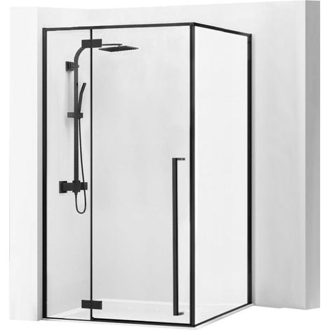REA – Cabine de douche à l'italienne 90x120 cm – Verre trempé 6mm – Finition noir mat – Ouverture à entrouvrir – Hauteur 195 cm (1/5)