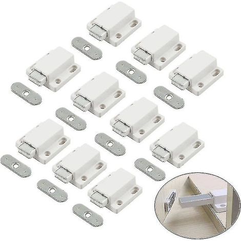 Lot de 10 verrous magnétiques pour portes de placard en bois de cuisine, à ouverture par simple pression (1/5)