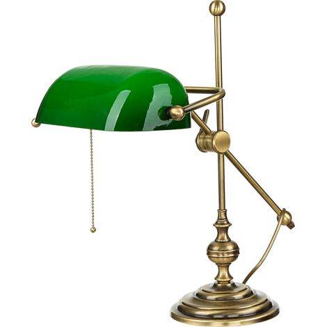 Lampe de banquier réglable laiton véritable verre E27 H : 47 cm Lampe de bureau