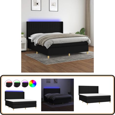Boxspringbett mit Matratze & LED Schwarz 180x200 cm Stoff - Boxspringbett - Doppelbett - Schlafsystem - Bettenrahmen - Lattenrost