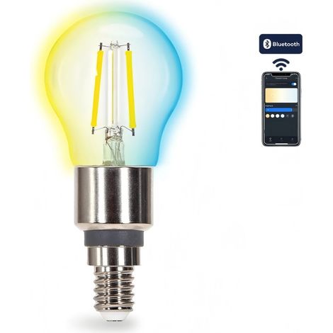 Ampoule connectée Aigostar G45 E14 4,5 W à température de couleur réglable, avec diffuseur en verre dégradé et Bluetooth intégré.