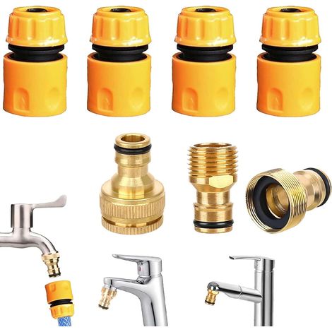 7PCS Raccords de Tuyau d'Arrosage 1/2, Adaptateur Robinet Cuisine 1/2 et 3/4 2 en 1, Filetages Internes 22mm Externes 24mm 7pcs D'arrosage（plastique Laiton）  -