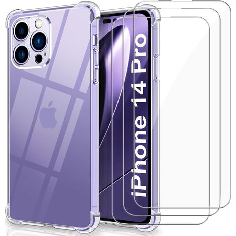 FUNDA PARA APPLE IPHONE 14 PRO SILICONA TRANSPARENTE 3X VIDRIO TEMPLADO (1/5)