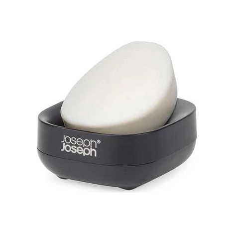 Jabonera compacta Slim Joseph Joseph con acabado negro mate, diseño eficiente para barra de jabón, base antideslizante, fácil de limpiar, ideal para el baño