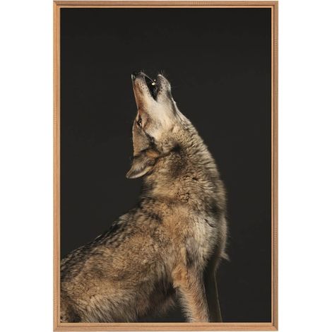 Tableau mural encadré loup hurlant 65x97 cm - Tableau Mural Décoratif - Image Encadrée Imprimée en HD - Impression 65x97 cm sur Fibres de Bois FSC - Finition Mate - Fabriqué en France (1/5)