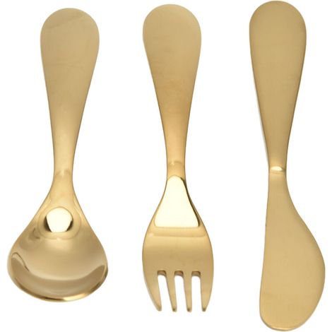 Ensemble de couverts de cuisine en acier inoxydable 304 pour enfants. comprenant fourchette. cuillère et couteau. couleur or. (1/5)