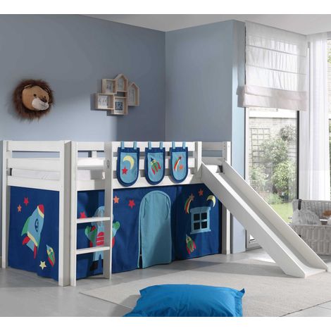 Lit toboggan 90x200 avec tente et 3 pochettes astra pin massif blanc Pino (1/5)