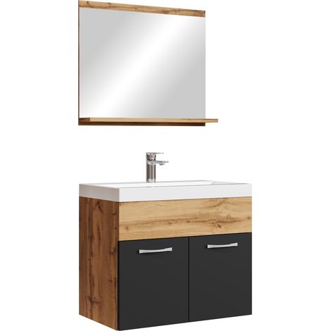 Mobile da bagno Montreal 02 60cm Rovere con Nero Opaco - armadio mobiletto