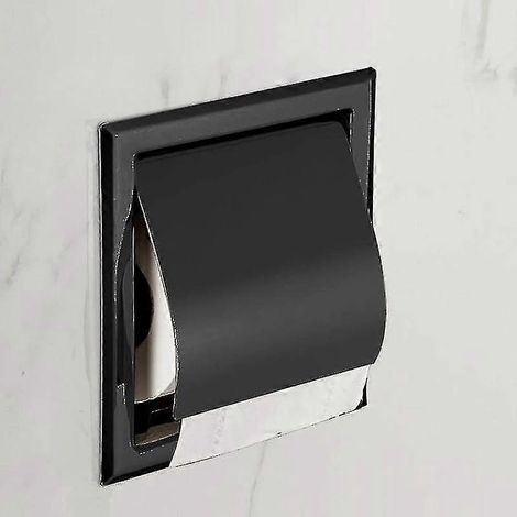 Porte-rouleau de papier toilette encastré en acier inoxydable noir mat pour salle de bain