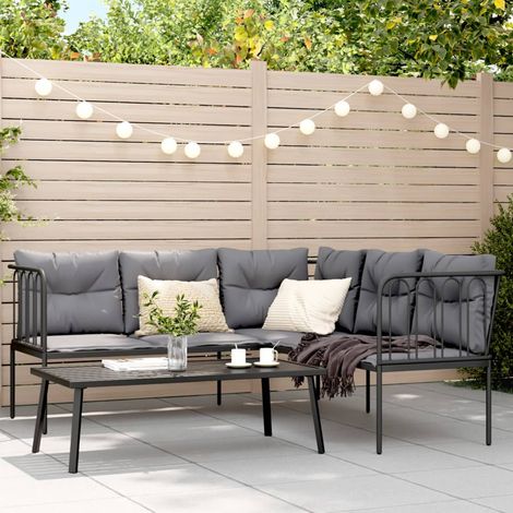 vidaXL Garden Sofa Set with Cushions Black Steel and Textilene (1/5)