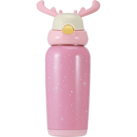 Gourde isotherme portable en acier inoxydable avec paille pour enfants, 500 ml, rose (1/5)