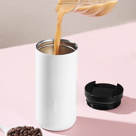 Neuer Kaffeebecher aus Edelstahl 304, Reisebecher, Thermoskanne für Damen, hochwertiger Strohhalm, Thermoskanne für Studenten, weiß. (1/5)