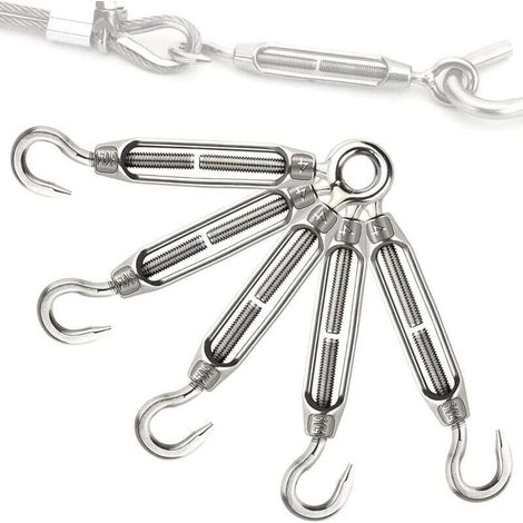 Set mit 5 verstellbaren Edelstahl-Kabelspannern M5 mit Haken und Öse für Wäscheleinenketten
