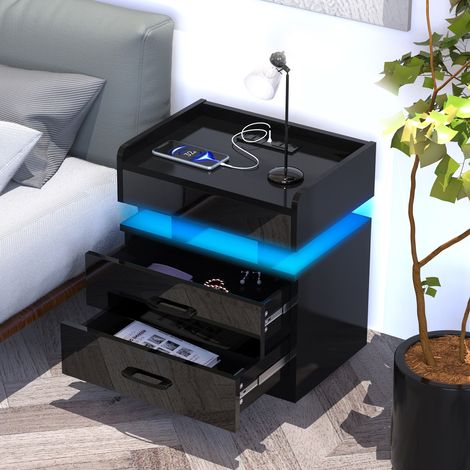 Sifree – Table de chevet LED multifonction 2 tiroirs – Panneau de particules 45x35x52cm – 16 couleurs personnalisables avec télécommande – Design moderne (1/5)