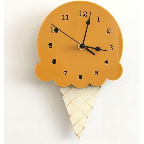 Geräuschlose Wanduhr in Form einer gelben Eistüte, Cartoon-Design, für ein Kinderzimmer (1/4)