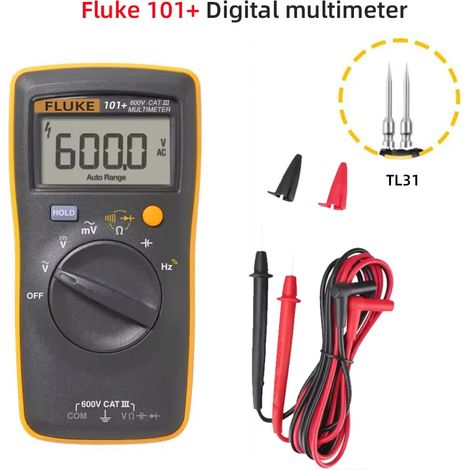 Kit multimètre numérique Fluke 101/101+/101 d'origine, sélection automatique de la gamme, CAT III 600 V, outil de mesure électrique professionnel (1/5)