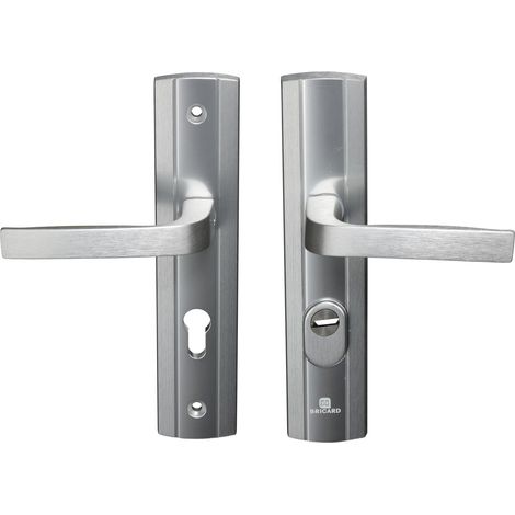Ensemble de Poignées Blindées sur Plaque EXPRESSION Béquille + Béquille pour Porte d’entrée (pour Cylindre Européen), coloris Argent (1/3)