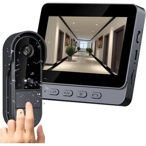 Sonnette vidéo sans fil avec caméra (1080p), écran IPS 4,3 pouces, vision nocturne, audio bidirectionnel, objectif grand angle 170°, étanche (1/5)