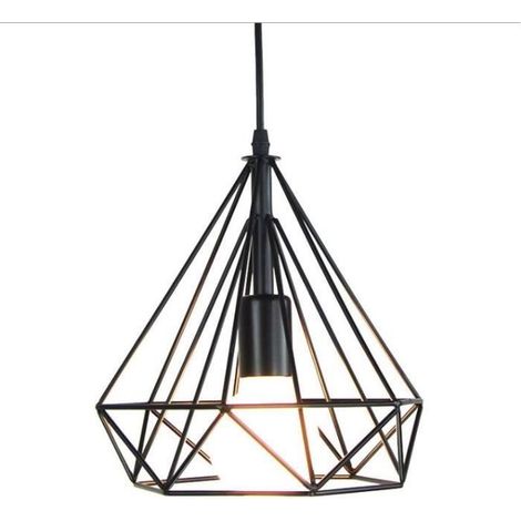 Pendelleuchte Vintage Schwarz, Hängelampe Käfig  Diamant E27 Lampe aus Eisen Lampenschirm für Esstisch Küche Wohnzimmer Cafét (1-flammig) (1/4)