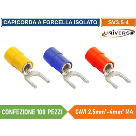 CAPICORDA TERMINALE A FORCELLA A CRIMPARE PER CAVI DA 2.5 mm² a 4 mm² ISOLATO M4 - Colore: Giallo (1/4)