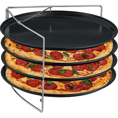 Juego de bandejas para pizza con soporte: 4 bandejas antiadherentes