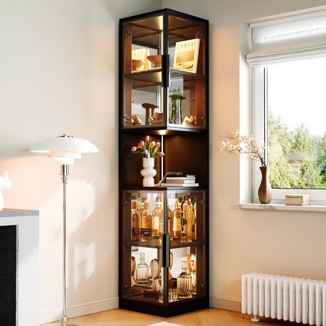 Vitrine LED 205 cm portes vitrées, fond miroir, éclairage multicolore DESVIAE (1/5)