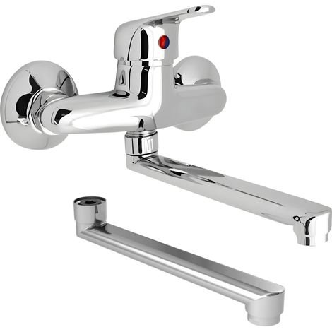 Miscelatore a muro in ottone lavello cucina con 2 canne erogazione orientabile (1/5)