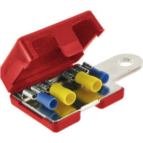 Terminal eléctrico positivo rojo para múltiples conexiones – Diámetro del terminal: 8 mm – 4 posibles conexiones – Aplicaciones específicas