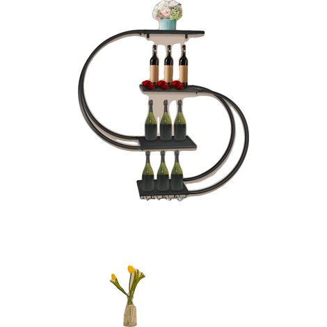 Étagère à vin, murale, design à 4 niveaux, noir (1/2)