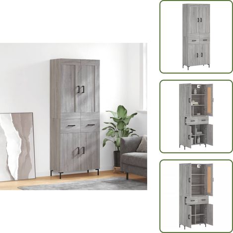 The Living Store Highboard Grau Sonoma 69,5x34x180 cm Holzwerkstoff - Holzwerkstoff (1/5)